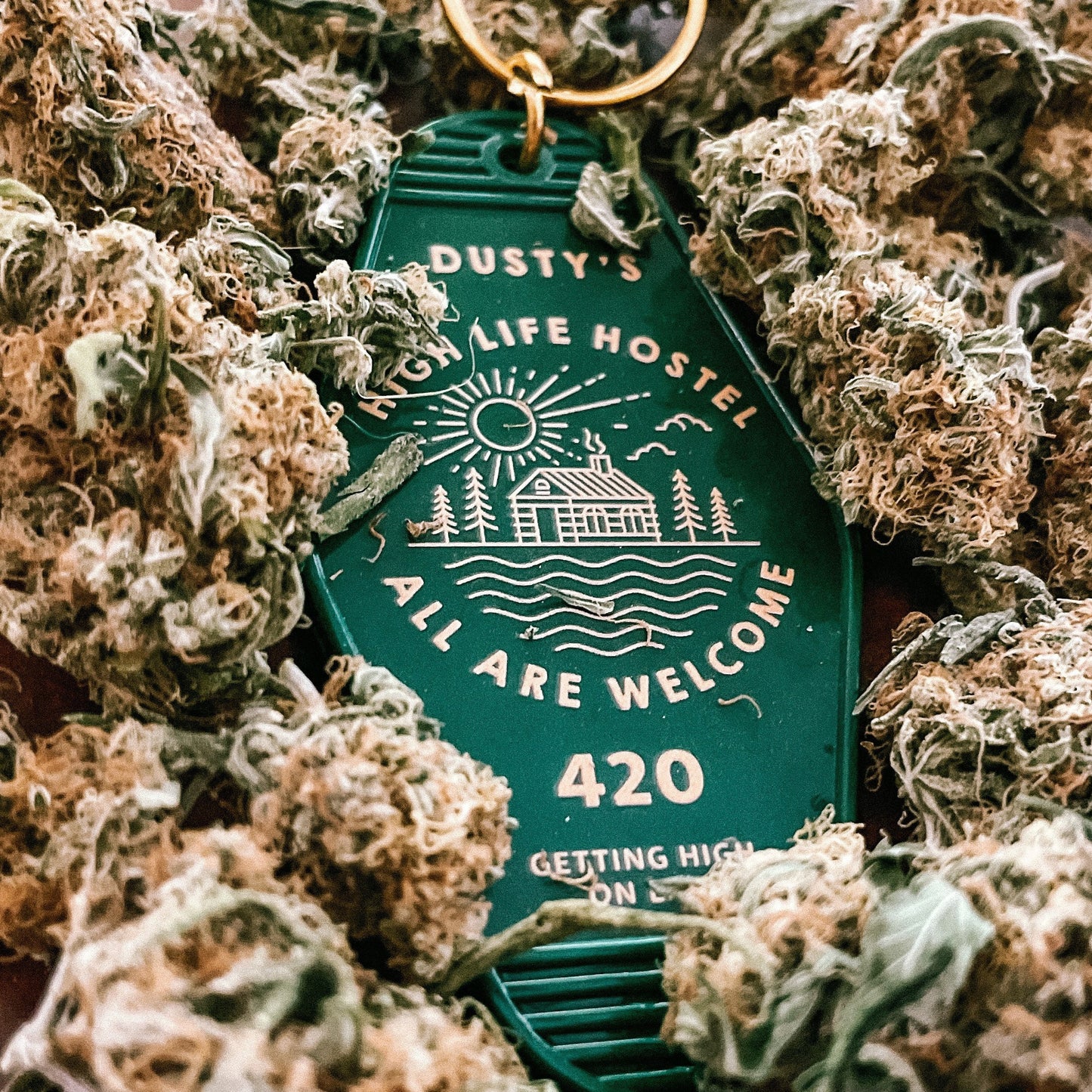 High Life Hostel Motel Keychain