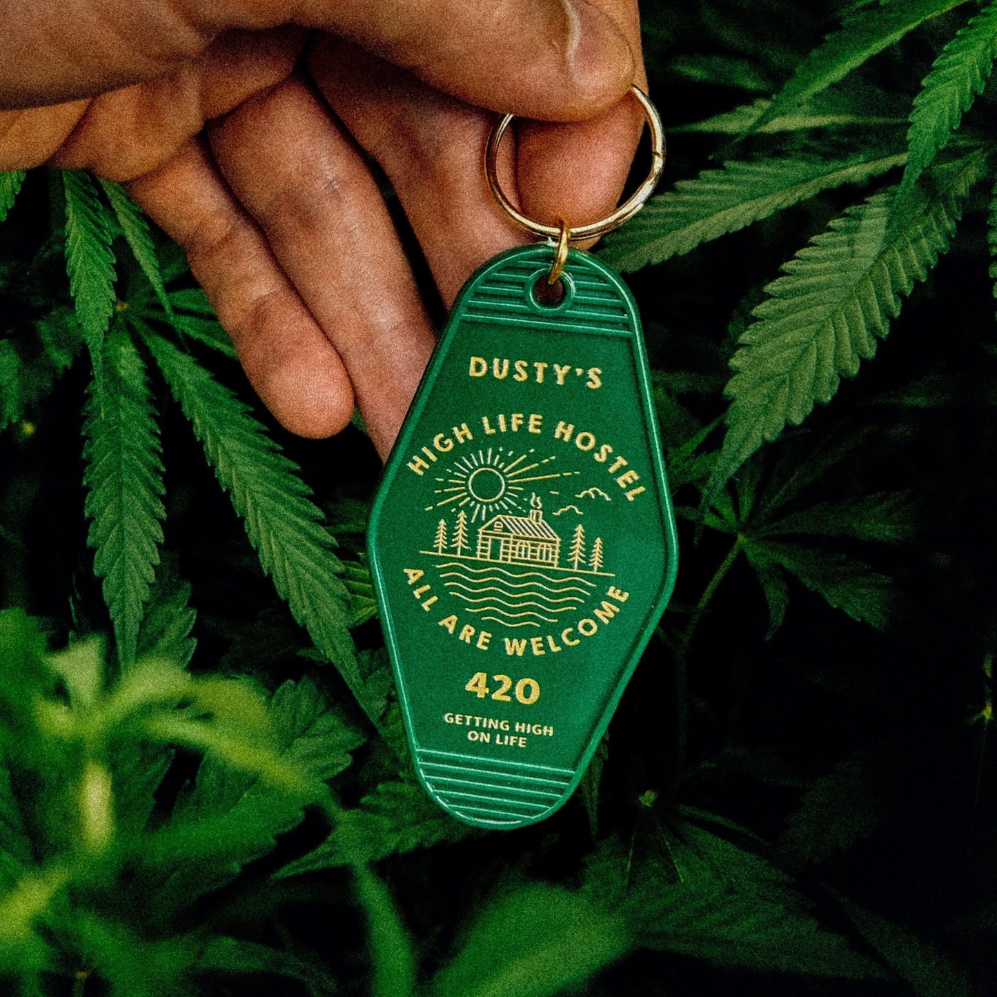 High Life Hostel Motel Keychain