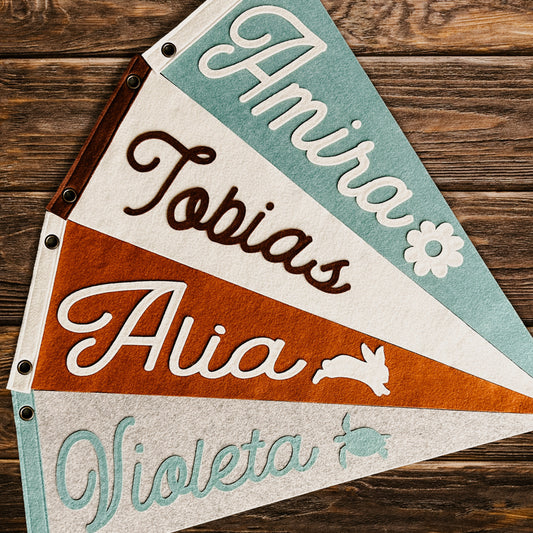 9” x 27” Custom Appliqué Felt Name Pennant | Felt Pennant Flag Banner | Vintage Banner | Wall Decor | Wall Hanging