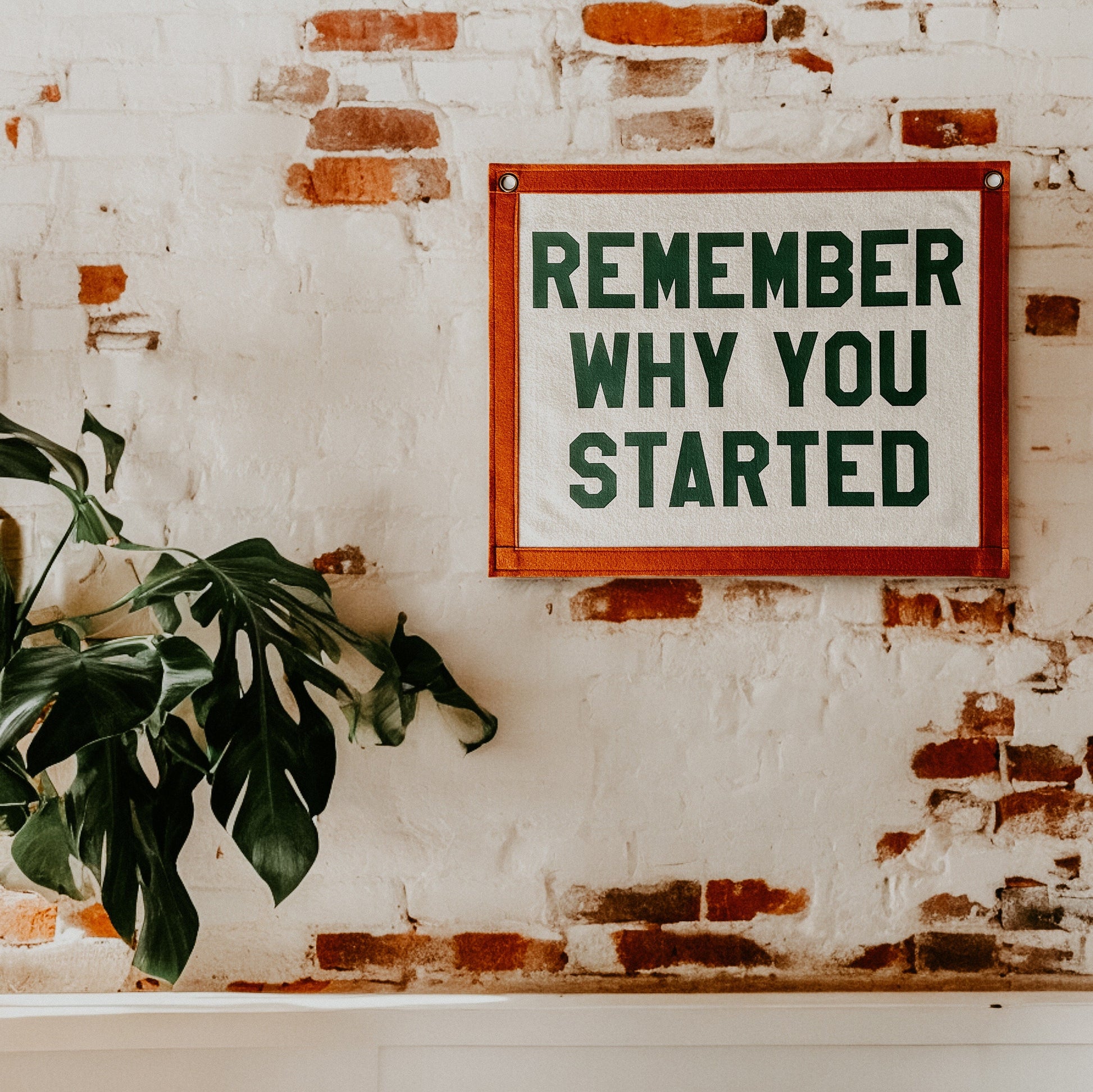 Remember why you started Banner | 40cm x 50cm Felt Pennant Flag Banner | Vintage Banner | Wall Decor | Wall Hanging