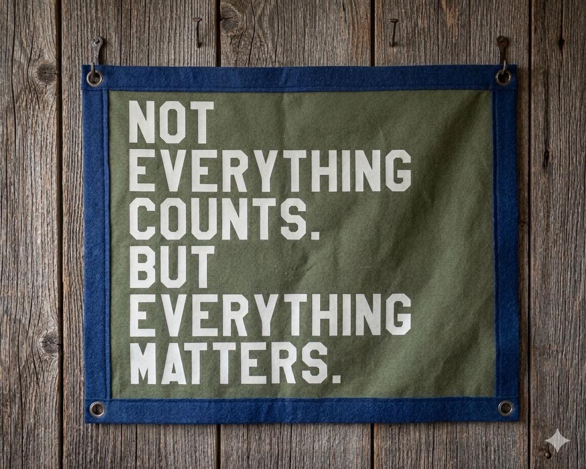 Not everything counts , but everything matters " Felt Pennant Banner | Vintage Style Wall Hanging