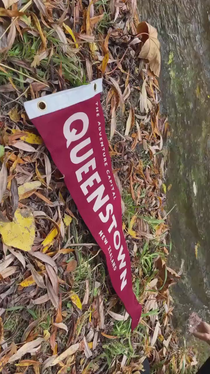 Queenstown Adventure Pennant | New Zealand | Travel Felt Pennants Flag Banner | Vintage Style | Wall Decor